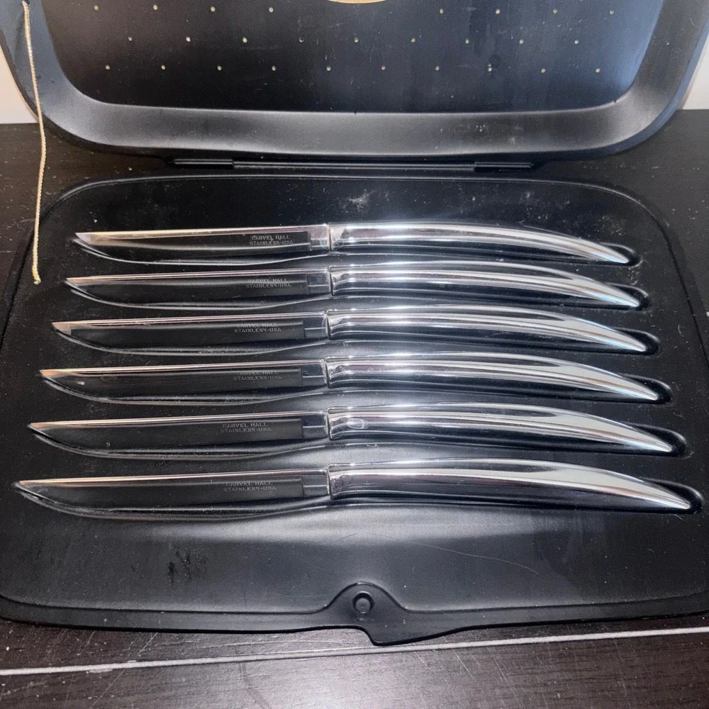 Carvel‎ Hall Steak Knife Set | 6 Piece Vintage MCM Stainless Steel USA with Case